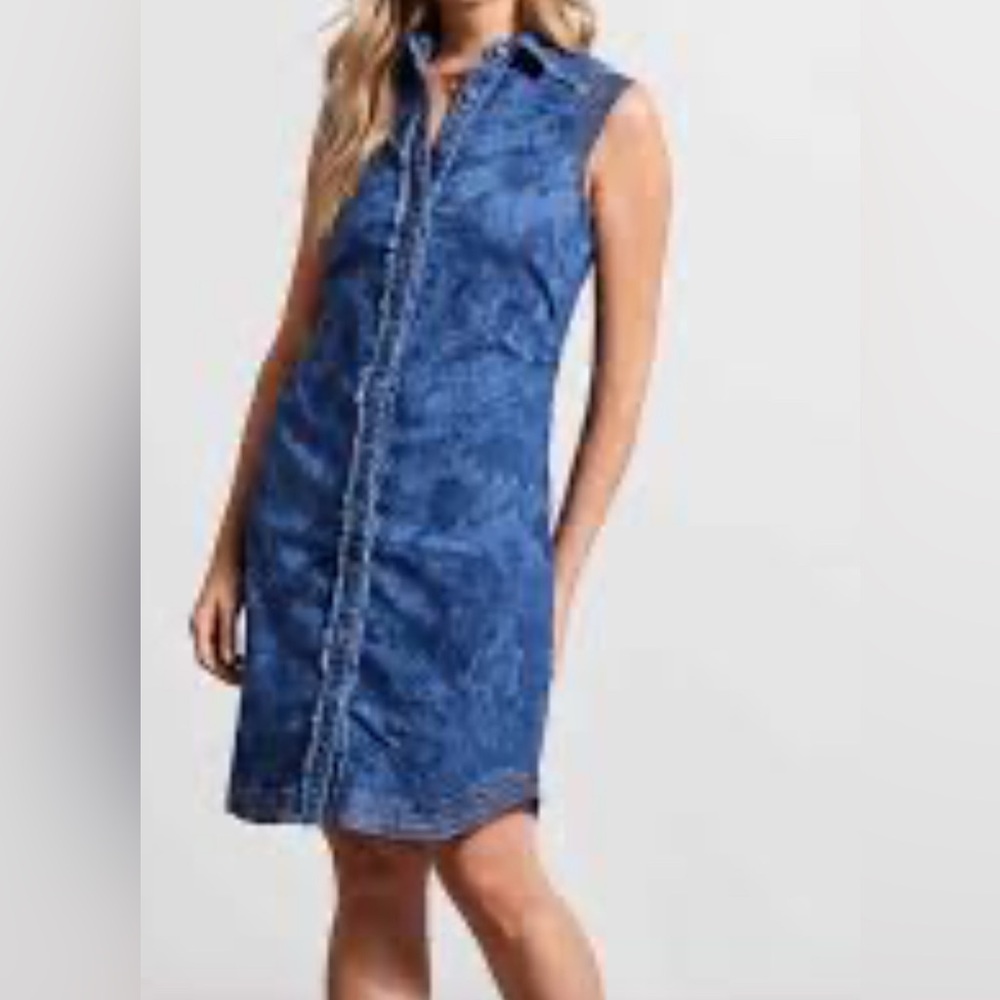 Tribal Denim in Ocean Blue pattern Denim Sleeveless Dress New XS $129